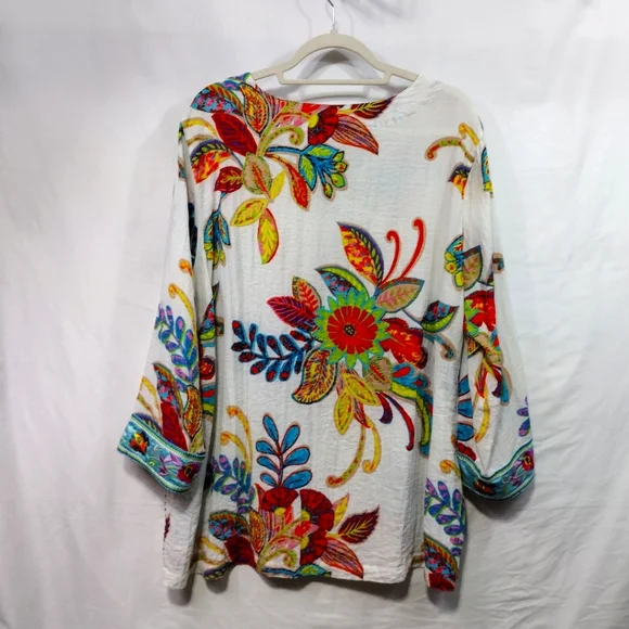 John Mark Floral Tunic Women's XL Embroidery Boho Festival Art to Wear Vacation - Picture 9 of 11